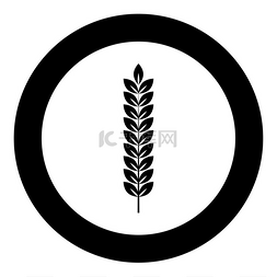 小麦小穗圆形黑色矢量插图平面风