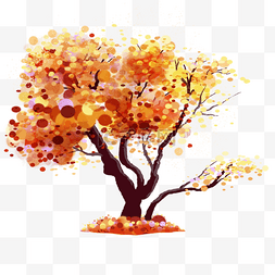 秋天的黄树图片_红黄水彩风格秋天的树