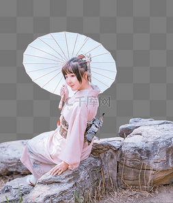 日系樱花树图片_日系和服少女打伞撑伞