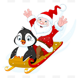 圣诞老人雪橇帽子图片_圣诞老人和企鹅