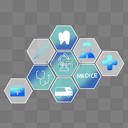科技六边形蓝色图片_智慧医疗科技图标组合