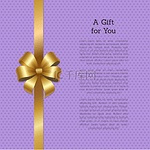 给你的礼物购物证书装饰在丝带矢量插图上的金色蝴蝶结在紫色背景上与圆圈隔离，放置文本。