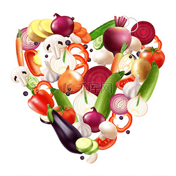 新鲜的蔬菜水果图片_真实的蔬菜心脏组成由蔬菜片和整