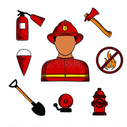 红色消防斧图片_消防员或消防员职业与身穿红色防