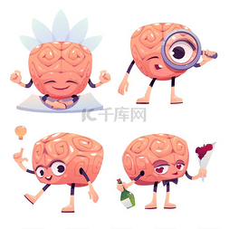 大脑角色，可爱的卡通吉祥物，脸