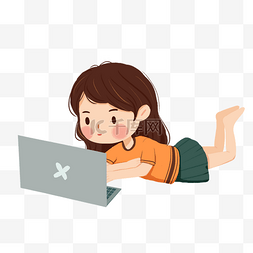 躺下玩电脑的人图片_女孩居家玩电脑