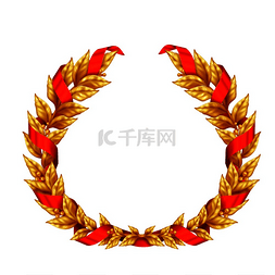红色背景传统图片_获胜者凯旋的金桂冠花环与红丝带