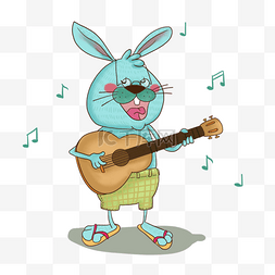 可爱的蓝色兔子弹吉他动物音乐家