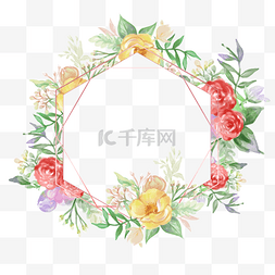 婚礼请柬面抠素材图片_婚礼金框植物水彩花卉花朵框架