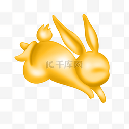 金色奔跑图片_中秋节立体奔跑金色玉兔