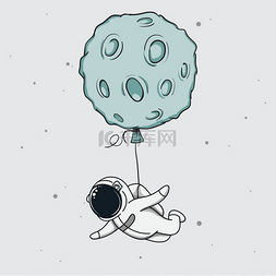 宝贝太空人与月亮像气球一样飞
