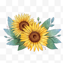 太阳花装饰图片_黄色水彩向日葵