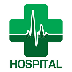 医疗保健ai图片_带心脏跳动的绿色医院图标医院图