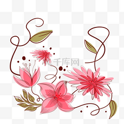 喜庆创意设计图片_花卉粉色线稿花朵装饰