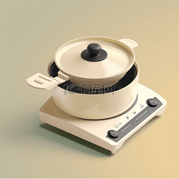 智能电磁炉图片_卡通简约奶油系3d电磁炉厨房小家