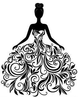 手绘女人轮廓图片_矢量轮廓的年轻女人穿裙子