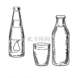 瓶装甜梨汁和带填充玻璃的新鲜农