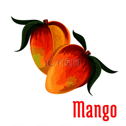 红色绿色热带图片_甜香的芒果橙色和红色热带水果的