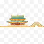 国潮中国风工笔山水建筑宫殿桥