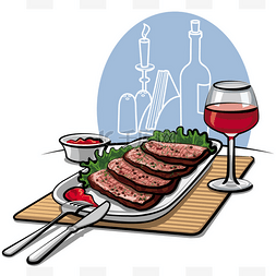 美食印章图片_烤牛肉和酒