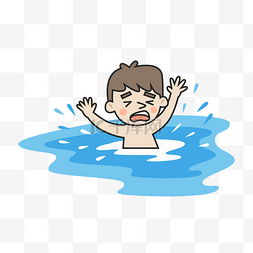 儿童安全游泳图片_小男孩游泳溺水概念插画