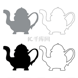 茶壶图标插图灰色和黑色茶壶图标
