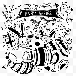 画彩蛋的小兔子图片_复活节兔子彩蛋线条画涂鸦画