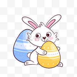 复活节卡通可爱兔子和蓝色黄色彩