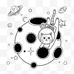 卡通涂鸦星球图片_猫宇航员行走在宇宙中