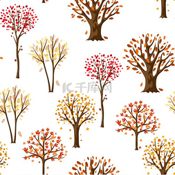 秋季森林图案图片_带有风格化树木的秋季无缝图案自