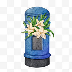 水彩绘花朵植物图片_邮箱蓝色水彩百合花