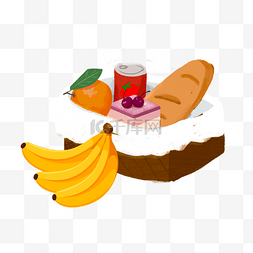 美食橙子图片_野餐美食水果香蕉橙子面包饮料
