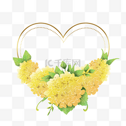 黄色心形图片_绣球花卉水彩心形边框