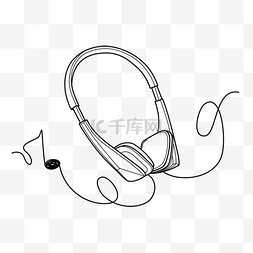 黑白创意耳机图片_创意窄边音符头戴式耳机线条画