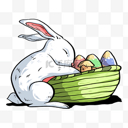 小兔子彩蛋篮子图片_彩蛋篮子兔子复活节