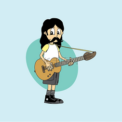 青年AI矢量插图图片_男卡通人物乐队吉他主题男性卡通