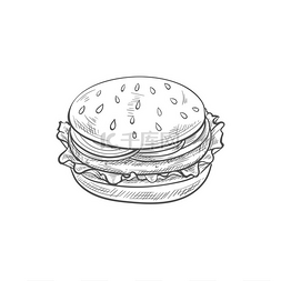 肉类素描图片_三明治汉堡、奶酪面包、蔬菜和肉