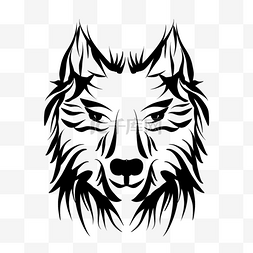 黑白线条狼头装饰艺术狼纹身图