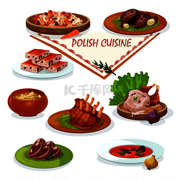 红烧排骨浇汁饭图片_波兰美食美味的卡通形象菜肴包括