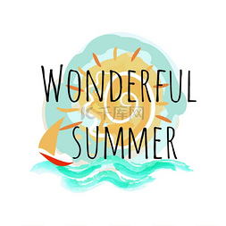 蓝色海滩背景图片_美妙的夏季海报与抽象的天空和帆