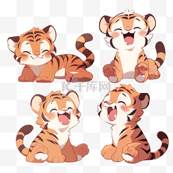 卡通老虎动物图片_卡通可爱动物贴纸装饰笑老虎
