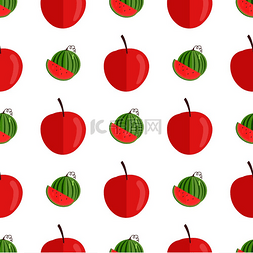 无缝模式与红苹果和西瓜一半和孤