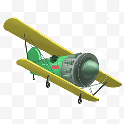 双翼飞机绿色机身飞翔