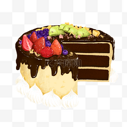 水果巧克力水彩生日蛋糕