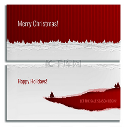 圣诞快乐矢量素材图片_红色和白色的圣诞快乐水平横幅与