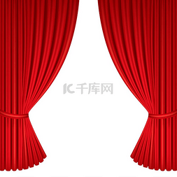 窗帘织物图片_剧院舞台的红色窗帘。
