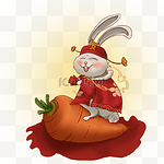红色兔子发红包古风手绘png