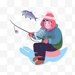 卡通手绘休闲生活钓鱼人物