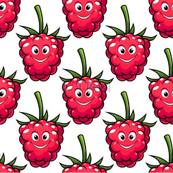 红色的树莓图片_可爱的成熟红树莓无缝图案，带有