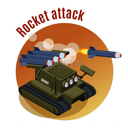 军事战争图图片_火箭攻击圆形背景与射击机器人坦